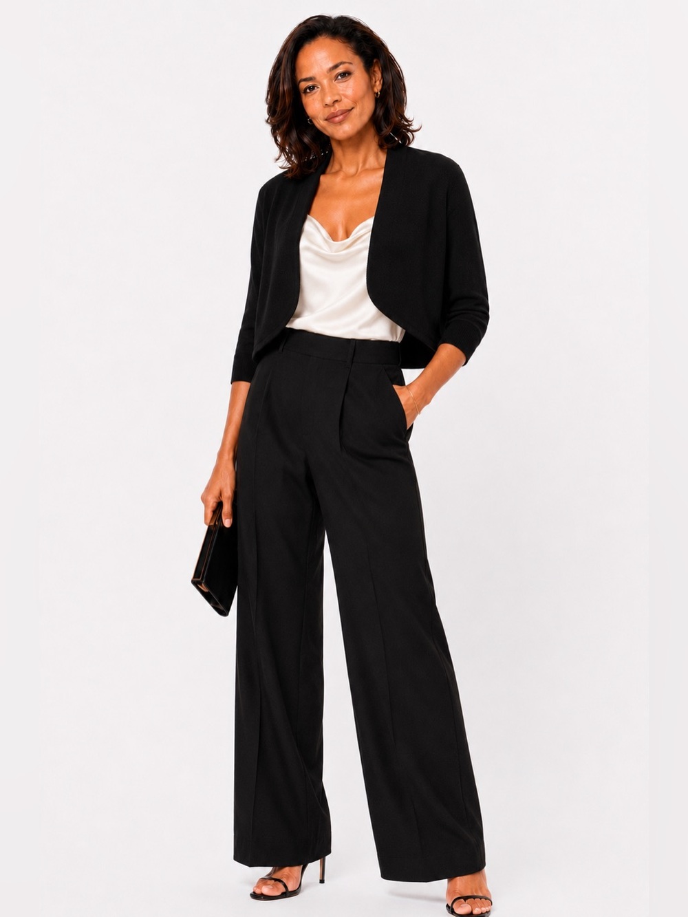 Ginger G Black Knit Shrug Cardigan Cropped Open Front Size M